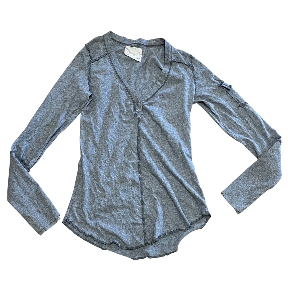 Raw Earth Wild Sky Women's S Military Tee Gray Cotton LS‎ Henley Top Bella Swan